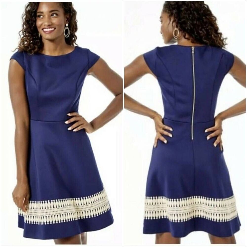 Lilly Pulitzer Fit & Flare Klara Dress Women's 10 Blue Exposed Zip Party Stretch